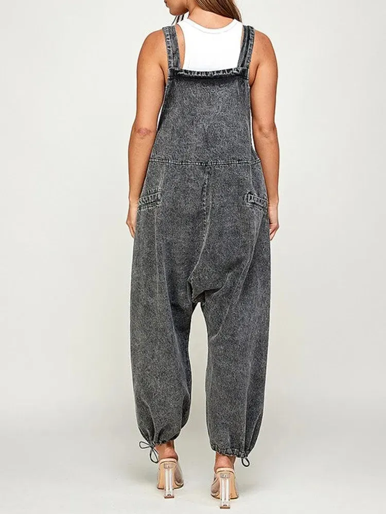 TEEK - Black Denim Big Pocket Overalls