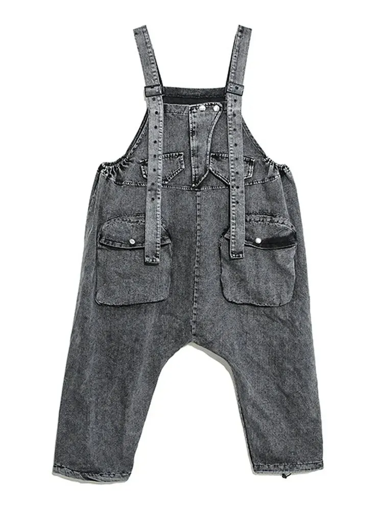 TEEK - Black Denim Big Pocket Overalls