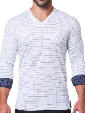 V Neck Edison Check White