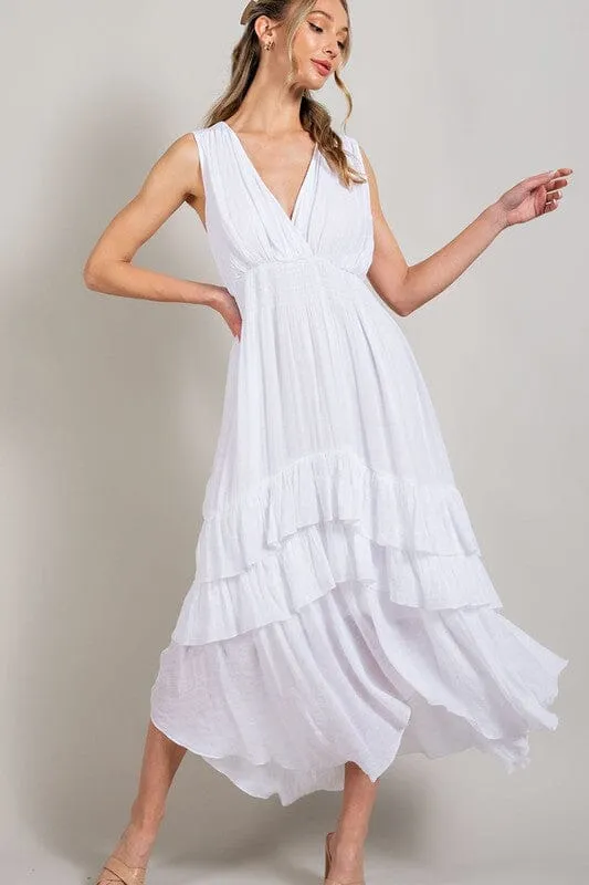 V NECK RUFFLE MAXI DRESS