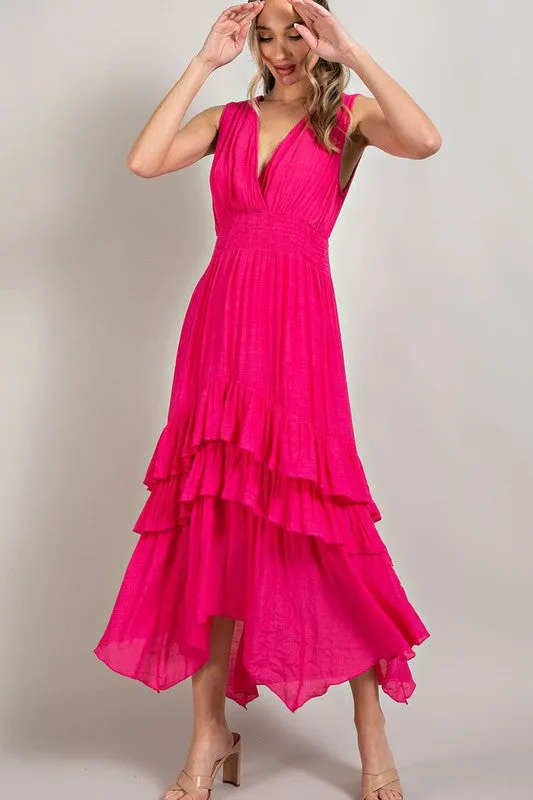 V NECK RUFFLE MAXI DRESS