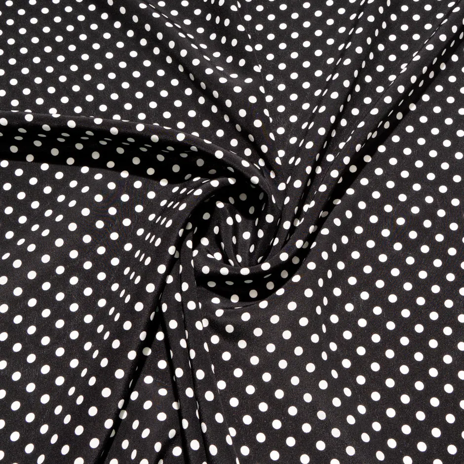 White Geo Spot Printed Black Silk Crêpe de Chine