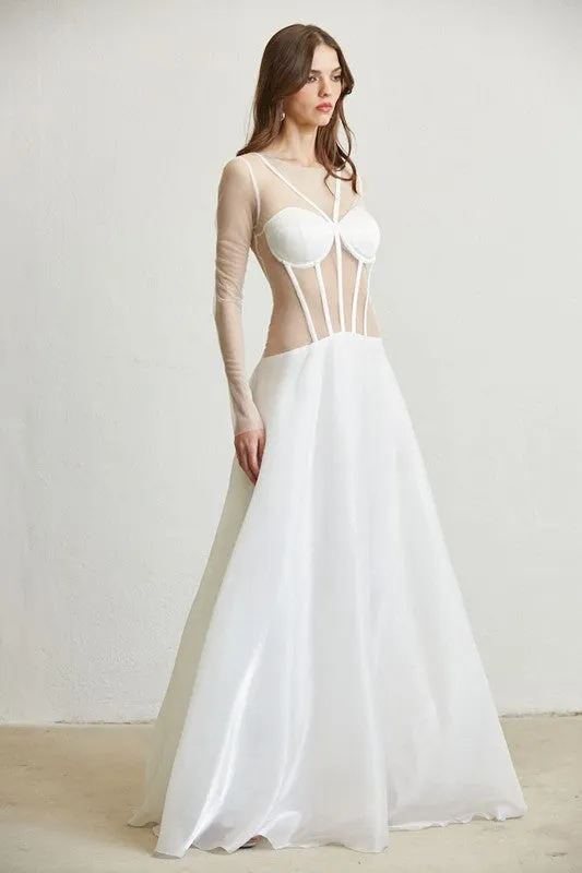 White Illusion Corset Ball Gown Dress