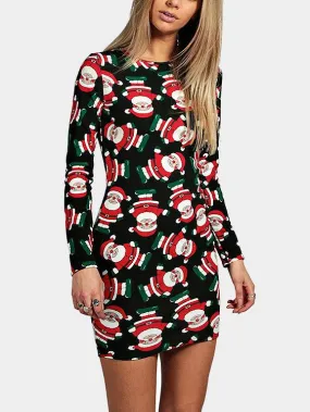 Wholesale Black Round Neck Long Sleeve Floral Print Dresses