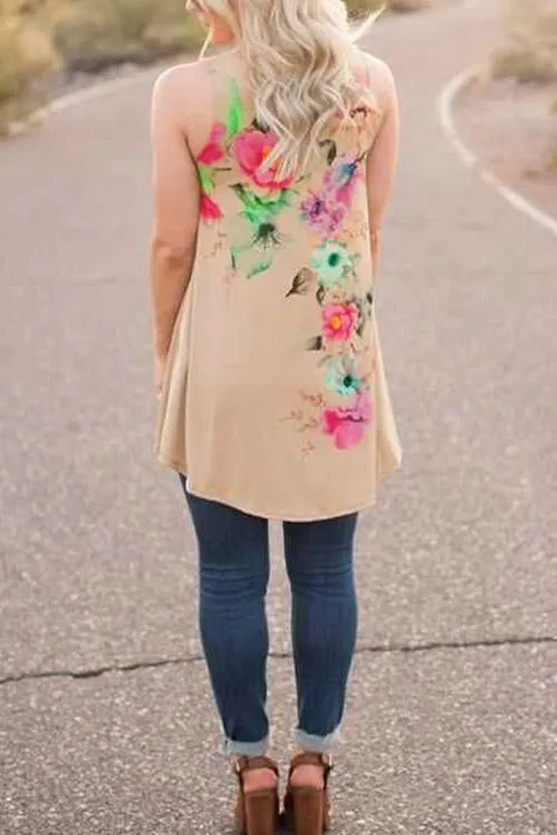 Wholesale Khaki Sleeveless Floral Print Dresses