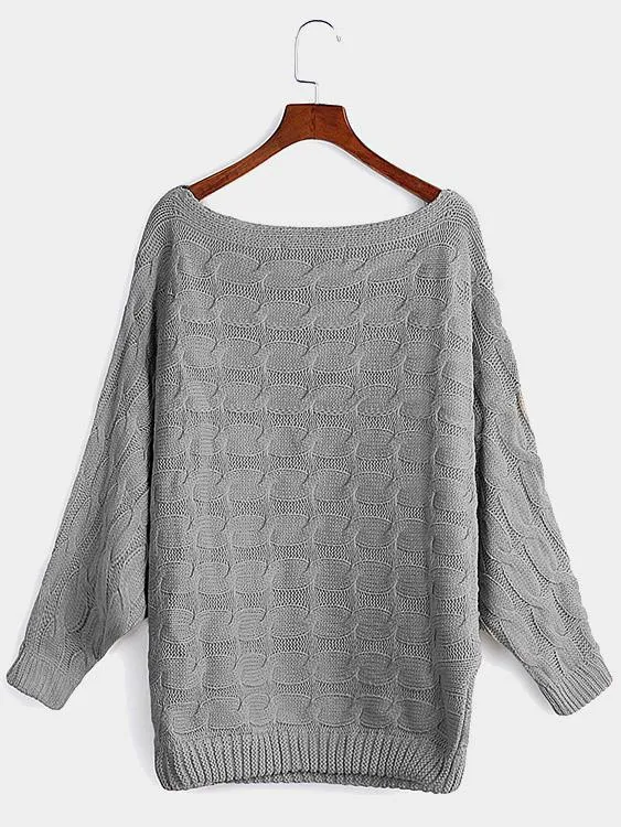 Wholesale Light Grey Asymmetrical Off The Shoulder Long Sleeve Sweaters