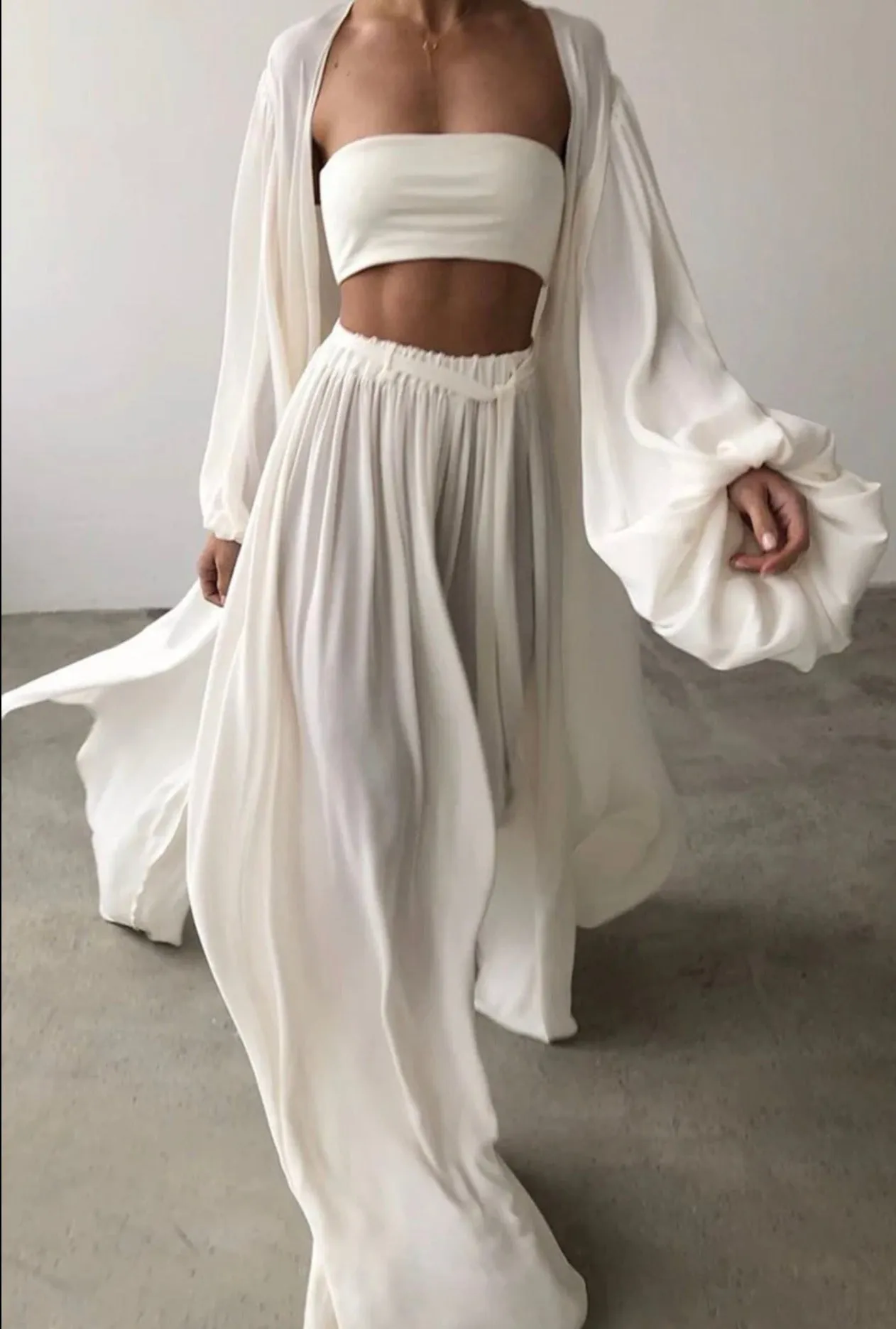 Wide Leg Palazzo Pants & Kimono 3 Piece Set