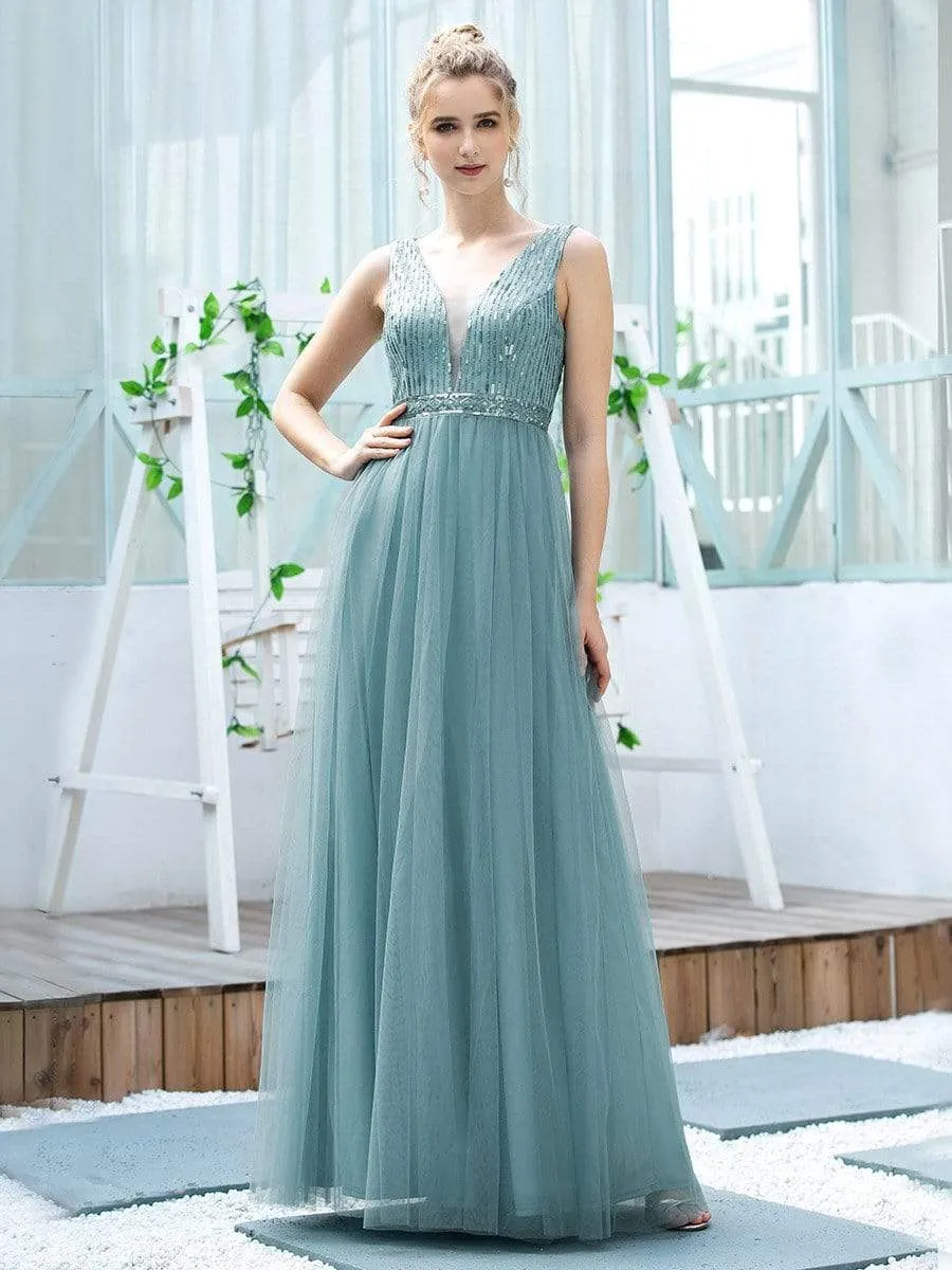 Women's Fashion A-Line Tulle Bridesmaid Dress with Sequin