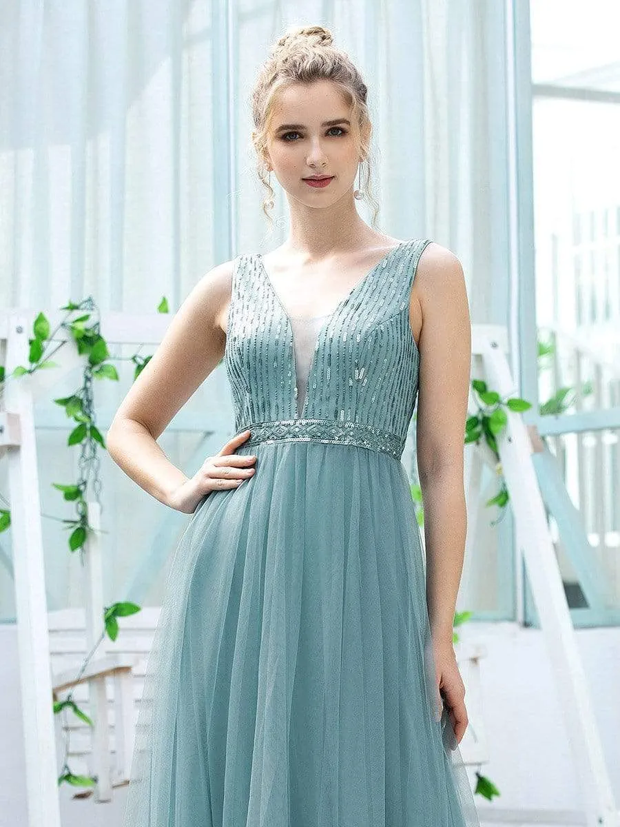 Women's Fashion A-Line Tulle Bridesmaid Dress with Sequin