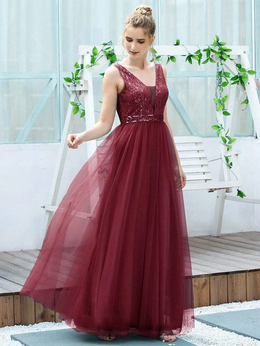 Women's Fashion A-Line Tulle Bridesmaid Dress with Sequin