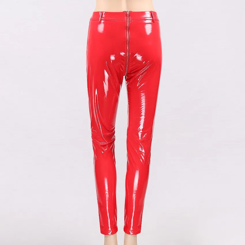 Women's Faux Leather Leggings With Zipper