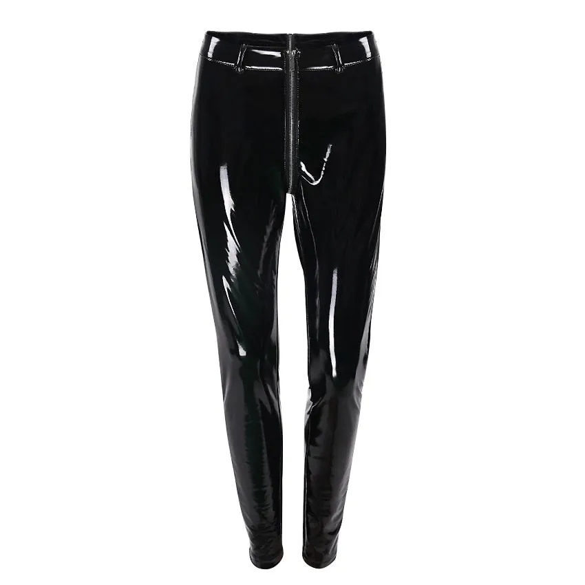 Women's Faux Leather Leggings With Zipper