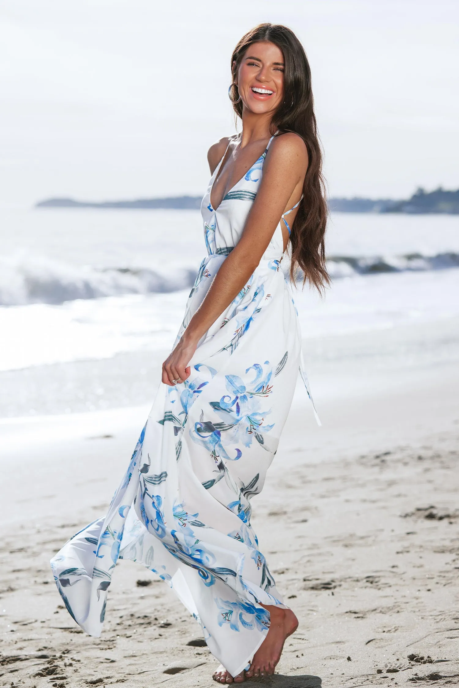 X Madison Beach Wedding Romance Floral Print Backless Dress