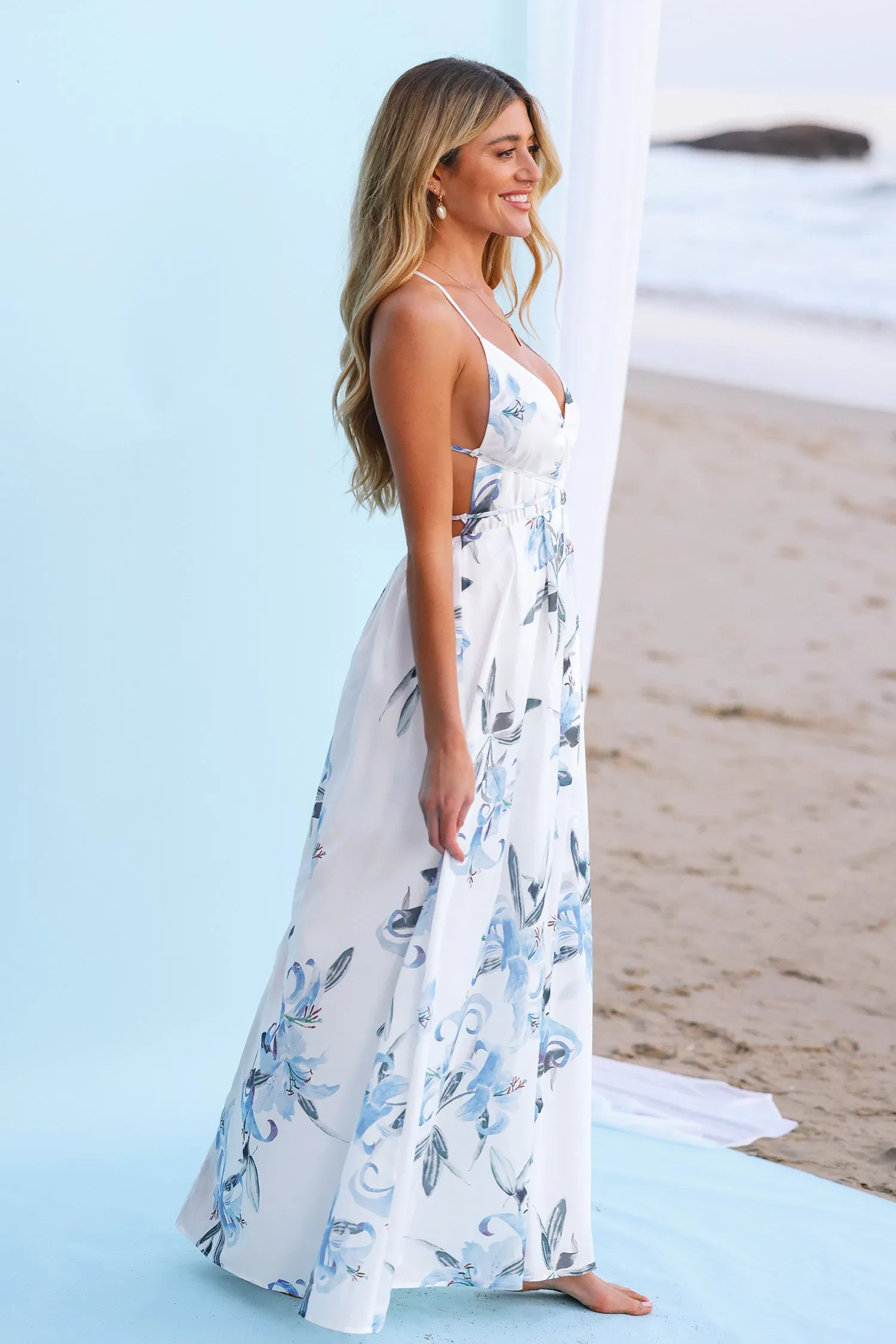 X Madison Beach Wedding Romance Floral Print Backless Dress