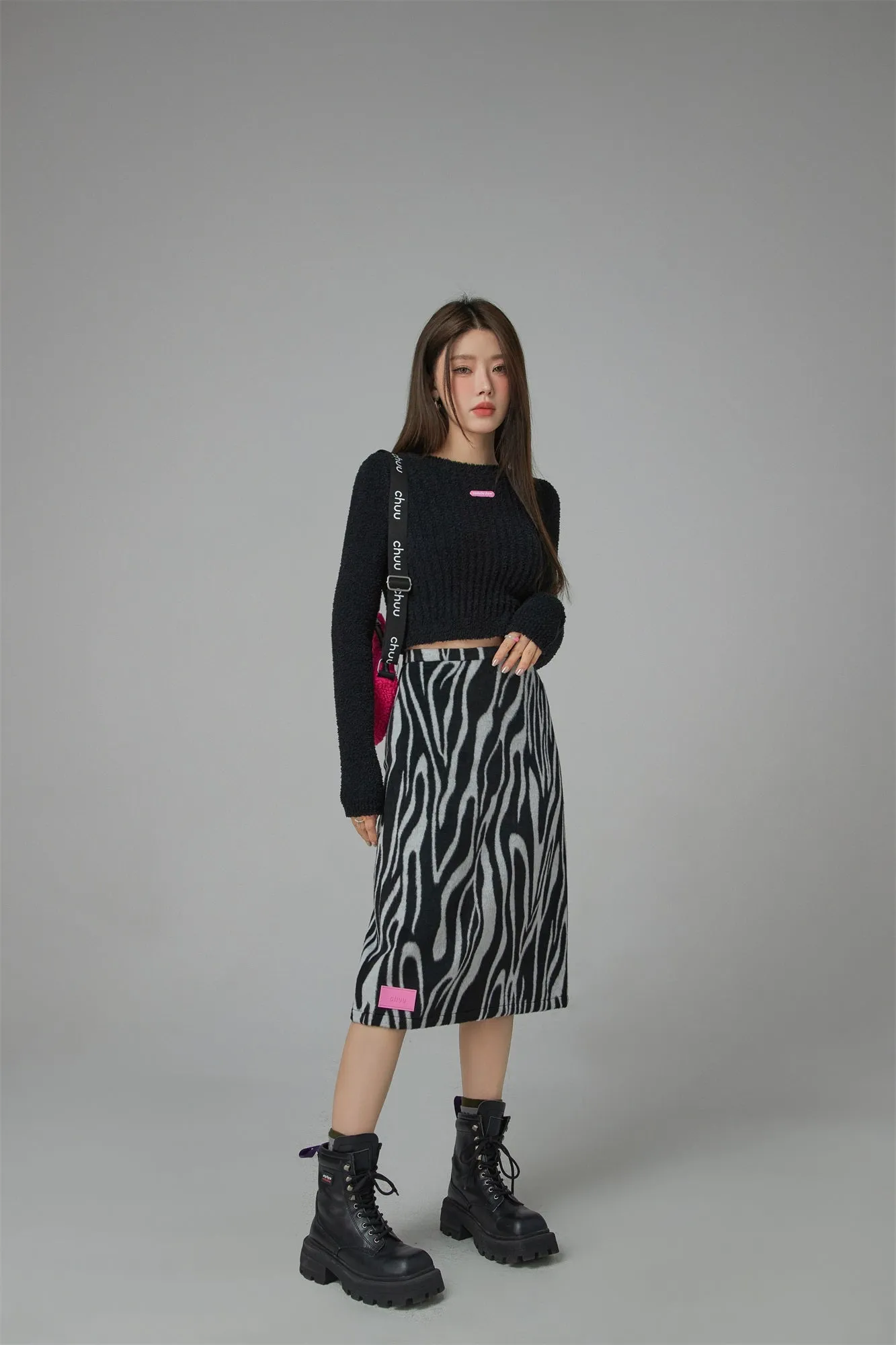 Zebra A-Line Midi Skirt