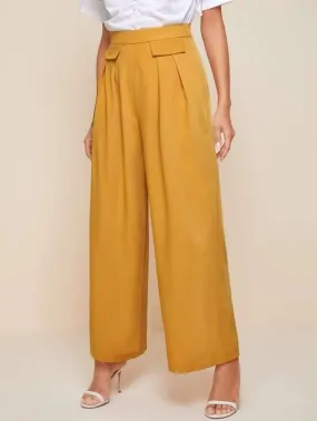 Zipper Side Flap Detail Fold Pleated Palazzo Pants